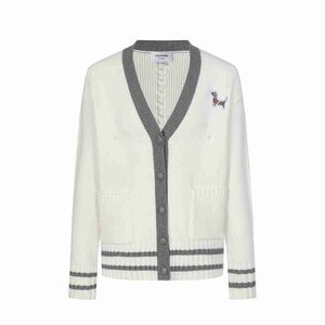 Thom Browne Cream and Gray Women's Cardigan